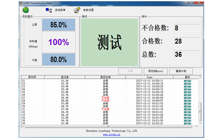 鏡片透過率測量儀PC軟件功能2